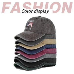Detailed color selection of washed cotton vintage baseball caps with veteran embroidery