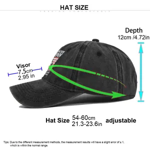 Detailed size chart for graffiti print baseball cap with adjustable strap measurements