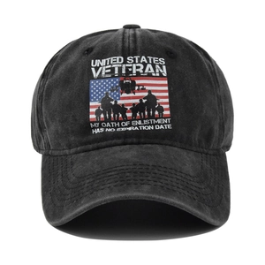 Distressed US Army Veteran baseball cap with vintage American flag and soldier print