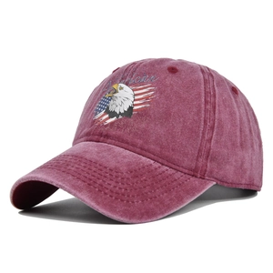 Dettaglio del berretto da baseball vintage in cotone lavato con stampa aquila e testo