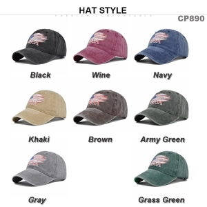 Vintage washed cotton baseball caps with USA embroidery in eight different colors