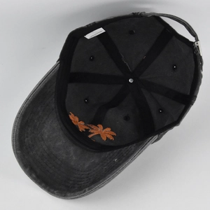 Detailed view of 100% cotton label and inner stitching on coconut tree baseball cap