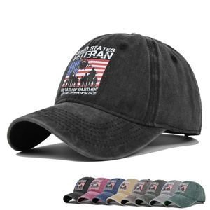 United States Veteran American Flag Washed Cotton Baseball Cap Retro Military Soldier Print Distressed Sunshade Adjustable Hat For Men Women
