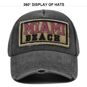 Vintage Gewassen Katoenen Honkbalpet Voor Heren Dames Distressed MIAMI BEACH Geborduurde Patch Verstelbare Zonnehoed Retro Streetwear
