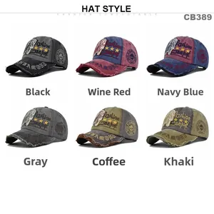 Vintage washed canvas baseball caps with skull embroidery and distressed finish in six colors