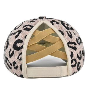 Casquette de baseball léopard rose pour queue de cheval avec sangles élastiques