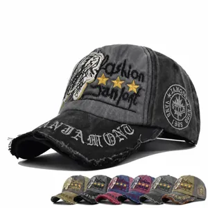 Vintage Washed Distressed Baseball Cap Embroidered Skull Indian Head Stars Patchwork Adjustable Cotton Sun Hat For Unisex