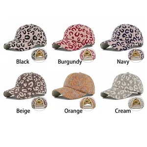 Casquette de baseball léopard d'hiver pour queue de cheval en 6 couleurs variées