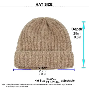 Khaki grof gebreide wintermuts inclusief maattabel voor een hoofdomtrek van 54-60cm