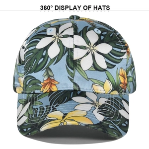 Καπέλο μπέιζμπολ από γαλάζιο σατέν με τροπικό φλοράλ σχέδιο και κυρτό γείσο