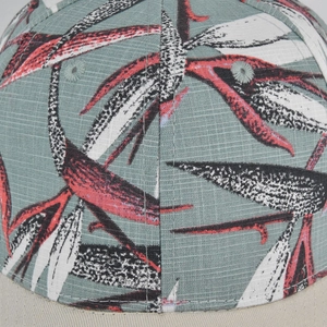 Honkbalpet in Chinese stijl met tropische bloemenprint en stof met kruisstructuur