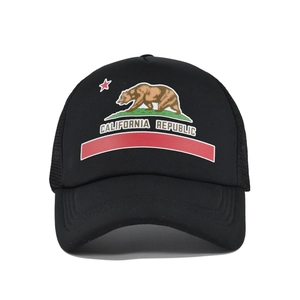 Casquette trucker noire California Republic avec broderie ours grizzly et étoile rouge