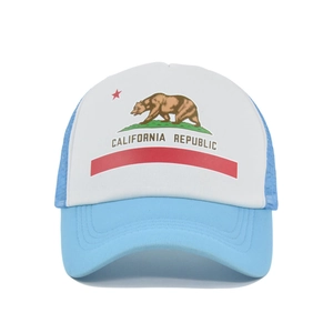 Casquette trucker California Republic bleue et blanche avec imprimé ours et filet arrière