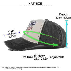 Size chart showing adjustable 54-60cm circumference for graffiti washed cotton baseball cap