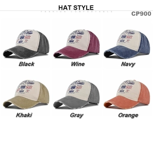 Graffiti print baseball caps in six colors with distressed details and curved brims