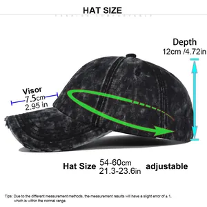 Berretto da baseball regolabile in cotone lavato con design usurato e tabella delle taglie