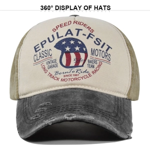 Vintage MOTO graffiti baseball cap with distressed brim and color-block mesh design
