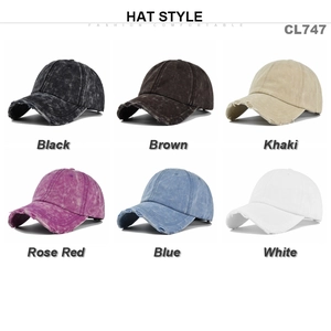 Dettaglio di cappelli da baseball in cotone lavato vintage con bordi consumati in sei colori