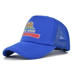 Détail de la casquette trucker California Republic bleu roi avec filet et visière courbée