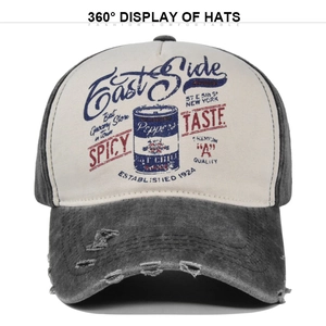 Vintage graffiti baseball cap with distressed details and contrast patchwork design