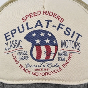 Vintage MOTO graffiti baseball cap featuring retro motorcycle prints and washed finish