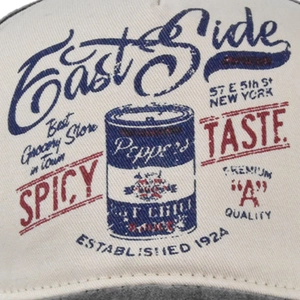 Distressed graffiti print baseball cap with vintage American style graphics and wide brim