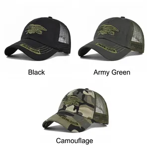 Three colors of breathable mesh Navy Seal baseball caps in black, army green and camouflage