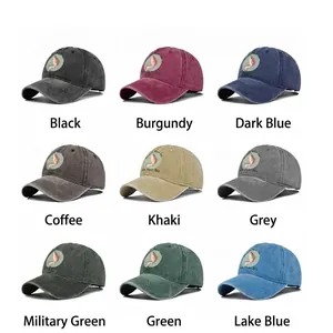 Vintage washed cotton baseball caps with colorful fish prints in nine assorted colors