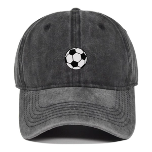 Distressed grey baseball cap with football embroidery and washed cotton finish