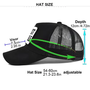 Detailed sizing chart for breathable mesh trucker hat with adjustable circumference 54-60cm
