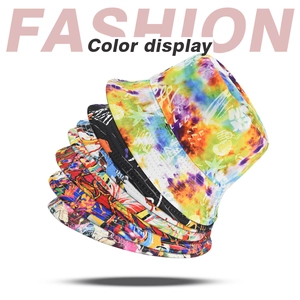 Colorful Graffiti Print Cotton Bucket Hat Sun Protection Reversible Foldable Summer Outdoor Fisherman Streetwear Fashion