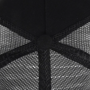Close-up of black breathable mesh back and seam detail on a cow embroidery trucker hat