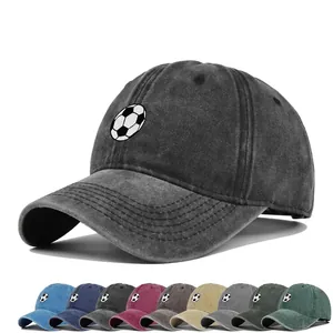 Vintage Washed Cotton Baseball Cap Soccer Embroidered Distressed Curved Brim Sun Hat Adjustable Sports Dad Hat For Adults