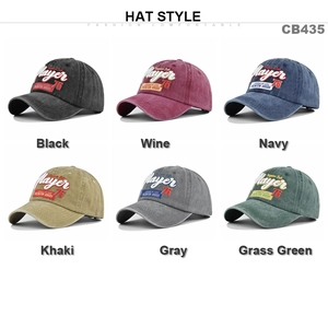 Six colors of vintage washed cotton baseball caps with Player 76 3D embroidery detail