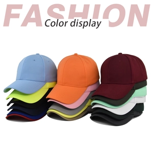 Multiple solid colors of baseball caps stacked in 13 shades with fashion color display