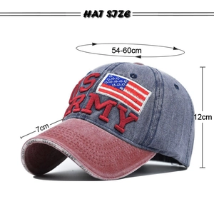 Vintage washed baseball cap in charcoal denim with 3D U.S. ARMY embroidery and flag patch