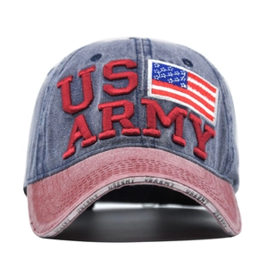 Vintage washed baseball cap in navy and red featuring 3D US Army embroidery and patch