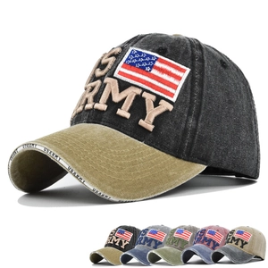 Vintage Washed Cotton Baseball Cap For Men Women Adjustable Retro US Army Embroidery Patchwork Sun Hat Distressed Military Style