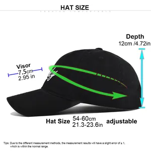 Casquette de baseball noire avec broderie Lucky et tableau des tailles réglable
