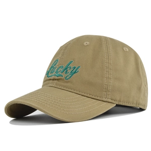 Khaki Baseballkappe aus Baumwoll-Canvas mit Lucky-Stickerei in Front-Seiten-Ansicht