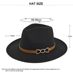 Size guide for British vintage wide brim wool felt hat with brown leather band detail