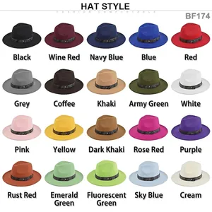 Classic wool felt fedora hat with wide brim and decorative band in twenty vibrant colors
