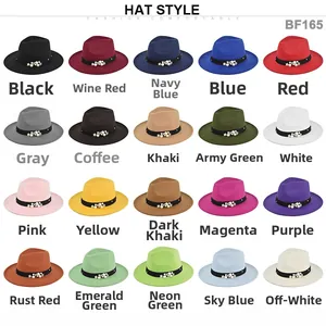 Flat brim wool felt fedora hats with pearl flower bands in 20 assorted colors for women