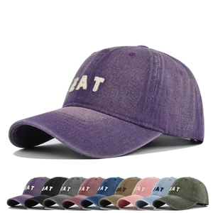 Vintage Washed Denim Baseball Cap For Men Women Distressed Embroidery Letter EAT Adjustable Sun Hat Casual Outdoor Cotton Trucker Hat