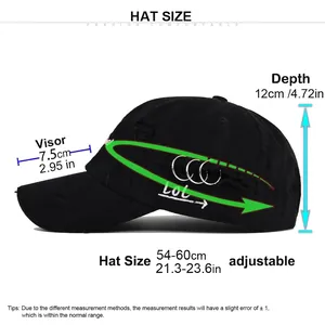 Asher embroidered baseball cap with size chart and vintage distressed washed cotton details