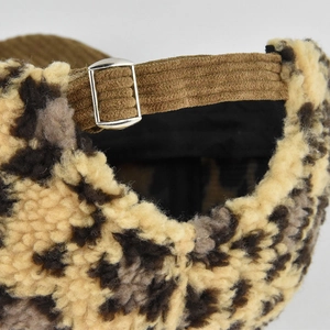 Leopard print faux fur baseball cap with corduroy strap and silver metal buckle