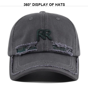 Dark charcoal grey baseball cap featuring RR embroidery and vintage distressed details