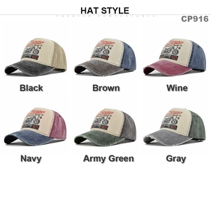 Set of vintage washed baseball caps in six colors with motorcycle themed prints