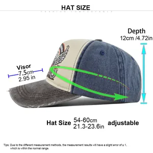 Detailed size chart for vintage ROUTE66 baseball cap with adjustable measurements