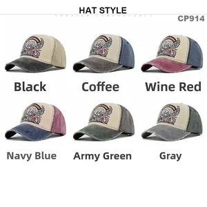 Detailed grid view of Route 66 vintage washed baseball caps in six different colors